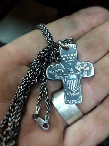 American Silver Eagle Cross Necklace (Chain included)