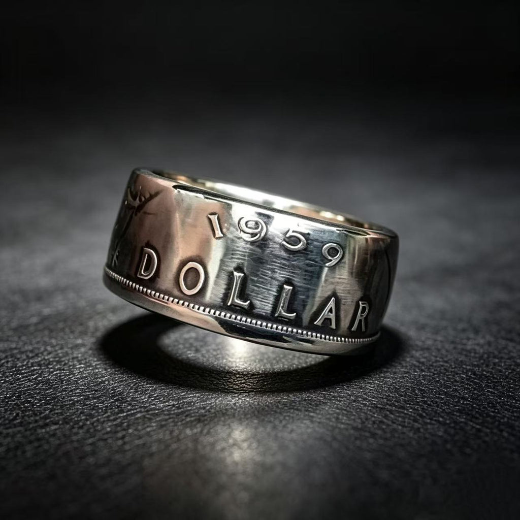 Handmade 1959 Canada Voyageur Silver Dollar Coin Ring