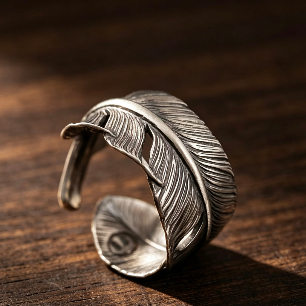 Retro Southwest Tribal Feather Adjustable Ring