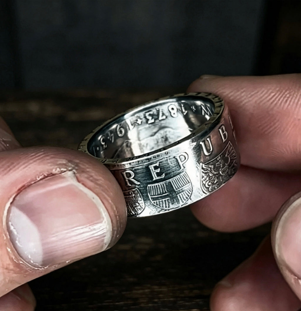 Hand‑Forged Austrian 50 Schilling Silver Coin Ring