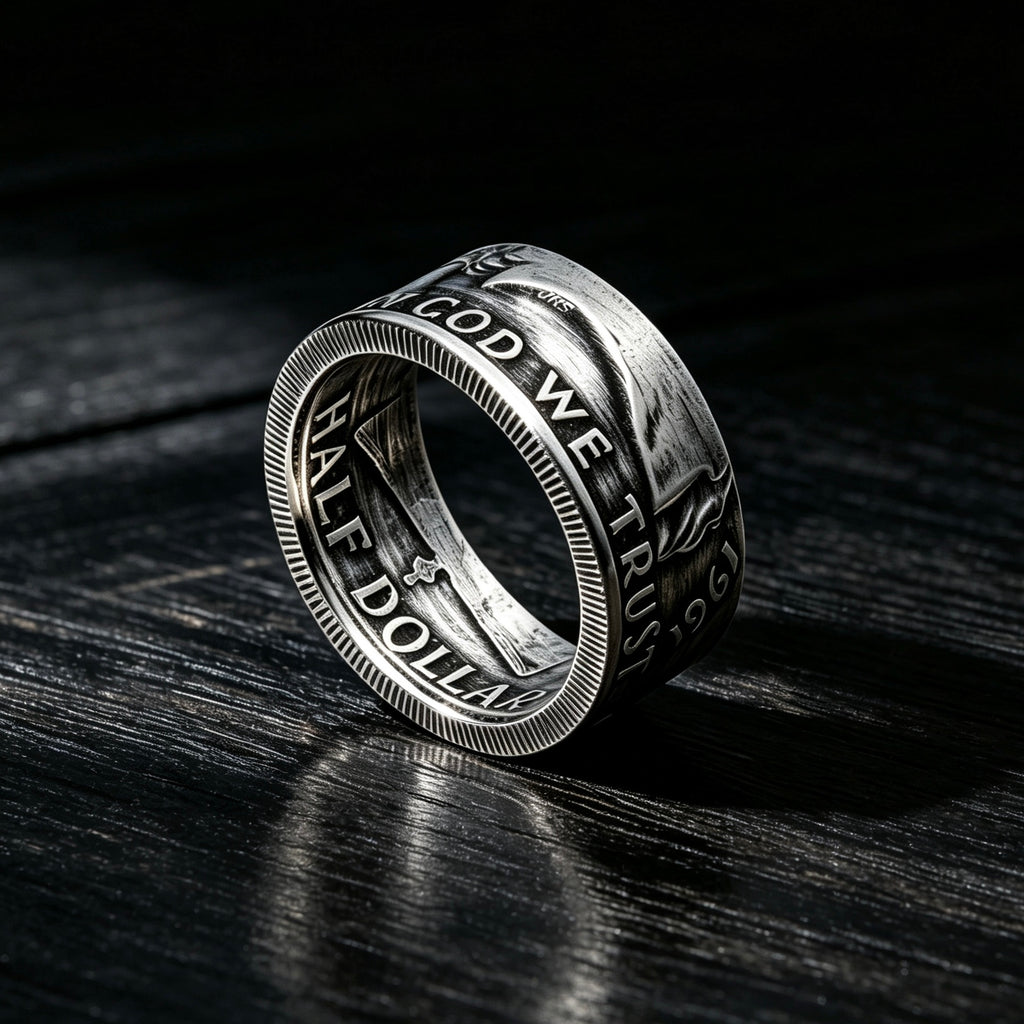 Walking Liberty & Franklin Half Dollar Silver Coin Ring Set | Vintage US Silver Hand Forged Ring