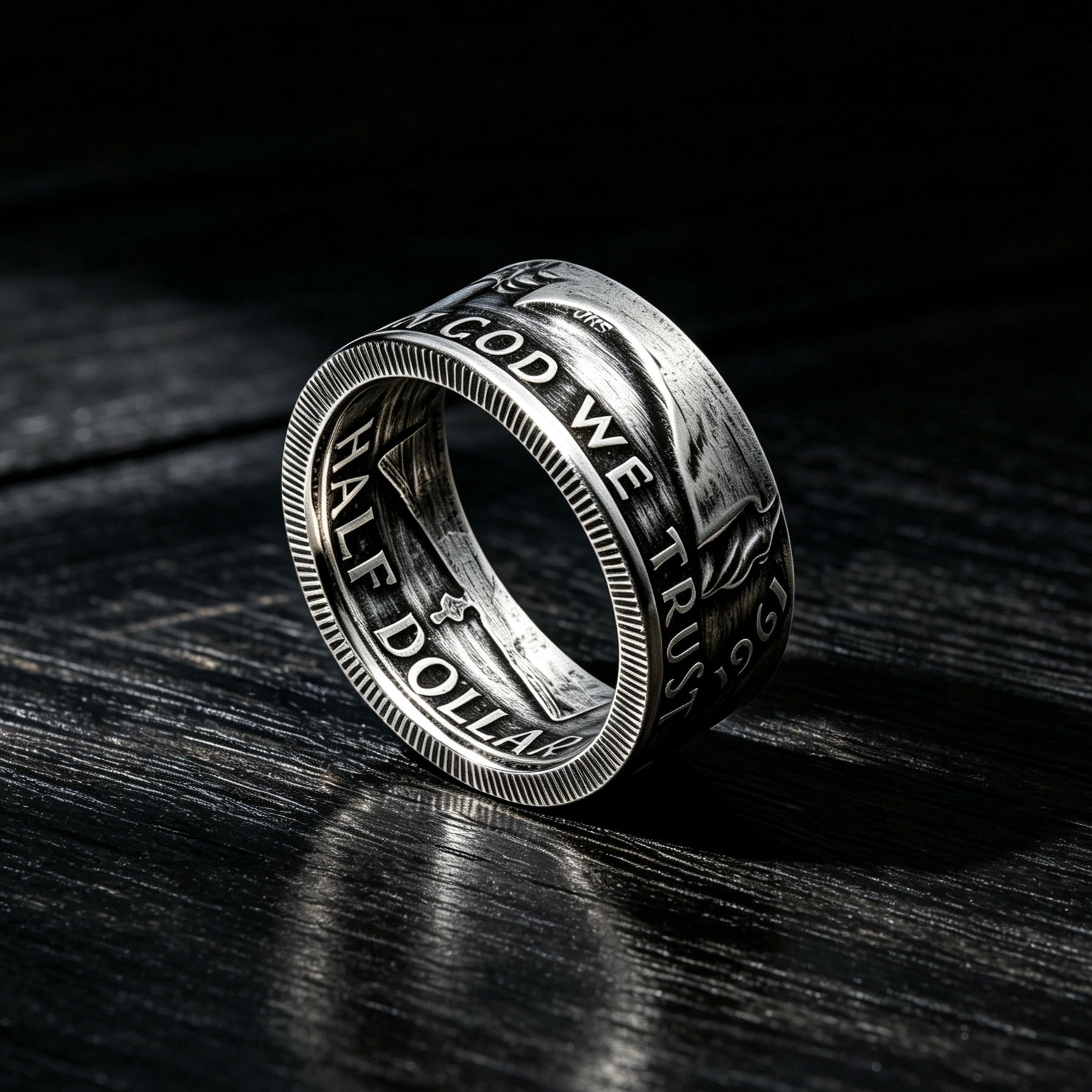 Walking Liberty & Franklin Half Dollar Silver Coin Ring Set | Vintage US Silver Hand Forged Ring