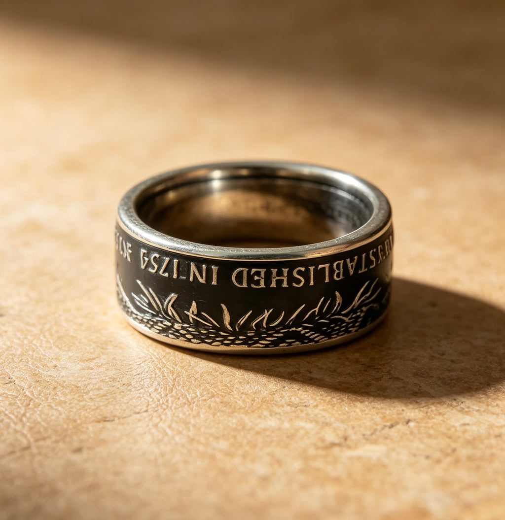 Don't Tread On Me Gadsden Snake Coin Ring | Handcrafted Patriotic Statement Ring
