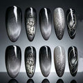 Handcrafted Press‑on Nails Our Lady Mary Black Cat-Eye | Long Almond Shape