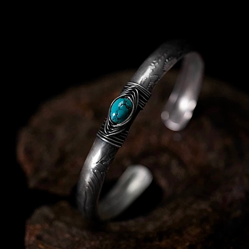 Coin-Inlaid Turquoise Bracelet