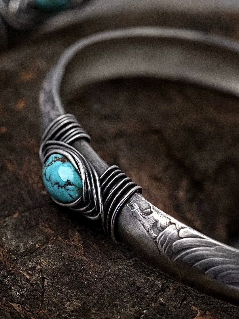 Coin-Inlaid Turquoise Bracelet
