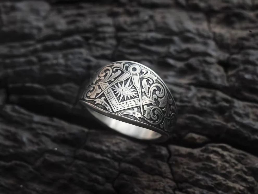 Hand-carved Masonic-style ring