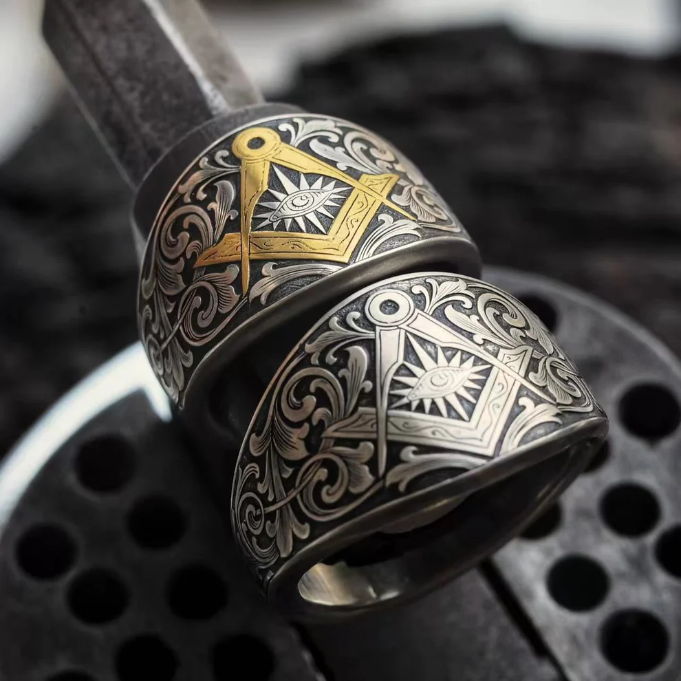 Hand-carved Masonic-style ring