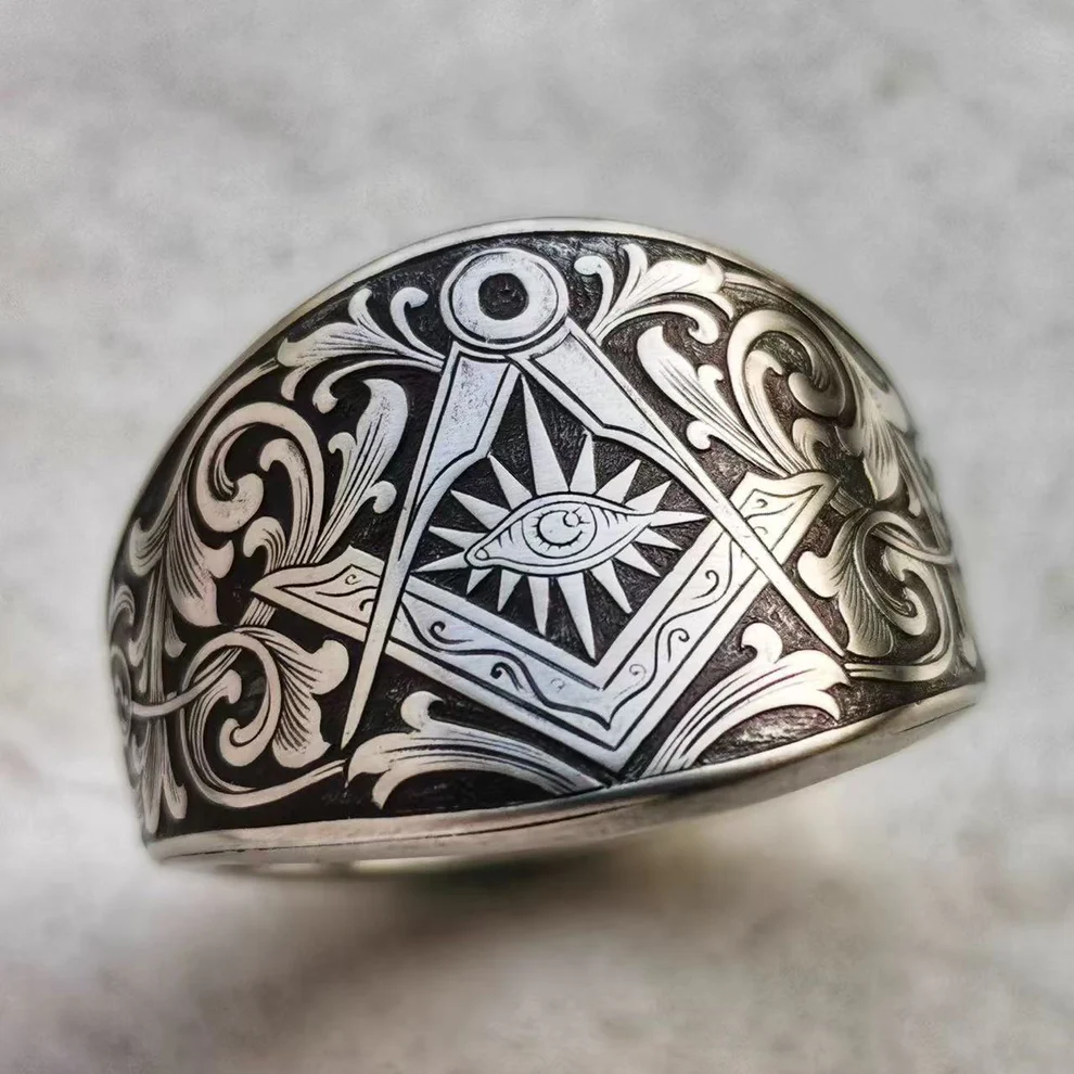 Hand-carved Masonic-style ring