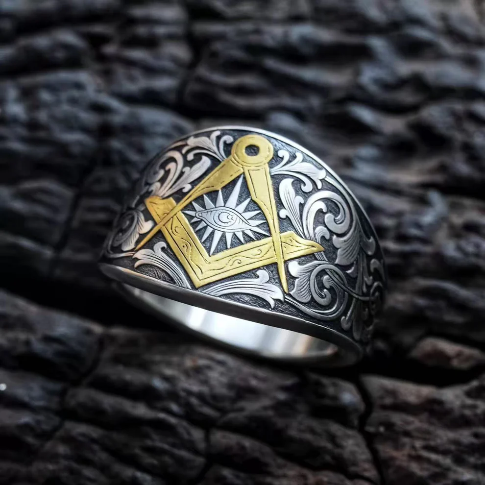 Hand-carved Masonic-style ring