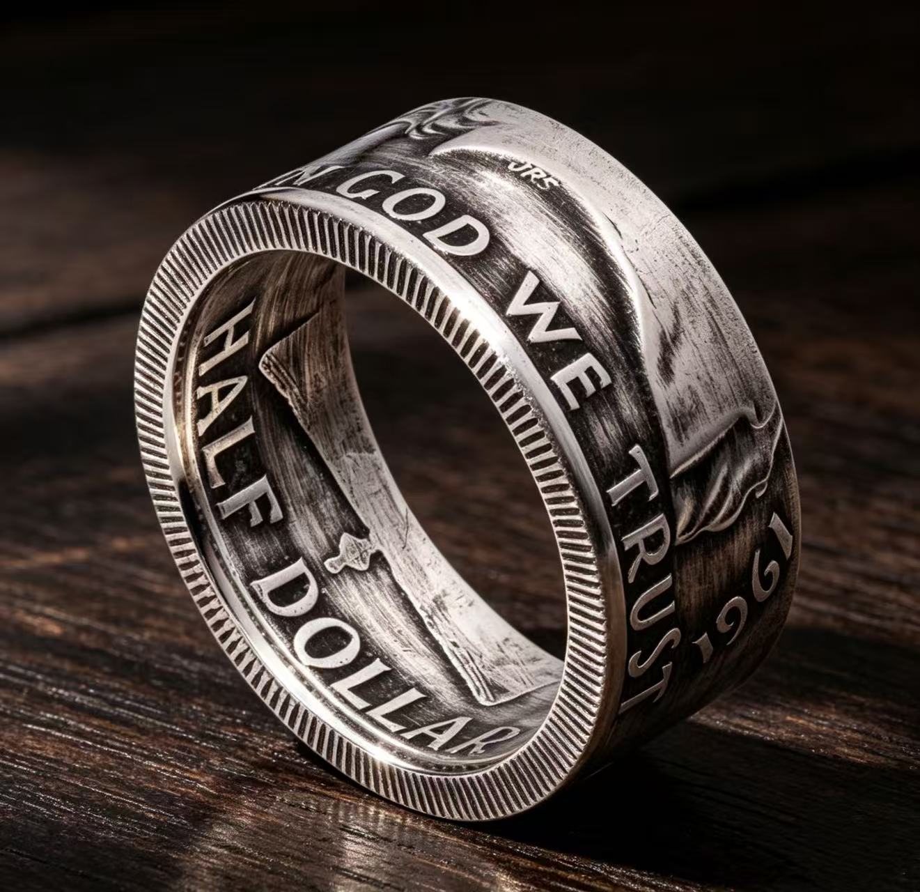 Walking Liberty & Franklin Half Dollar Silver Coin Ring Set | Vintage US Silver Hand Forged Ring