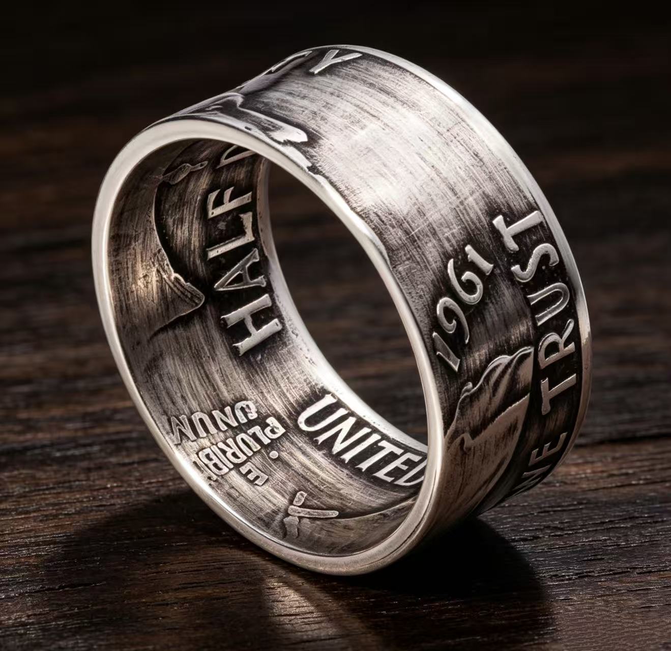 Walking Liberty & Franklin Half Dollar Silver Coin Ring Set | Vintage US Silver Hand Forged Ring