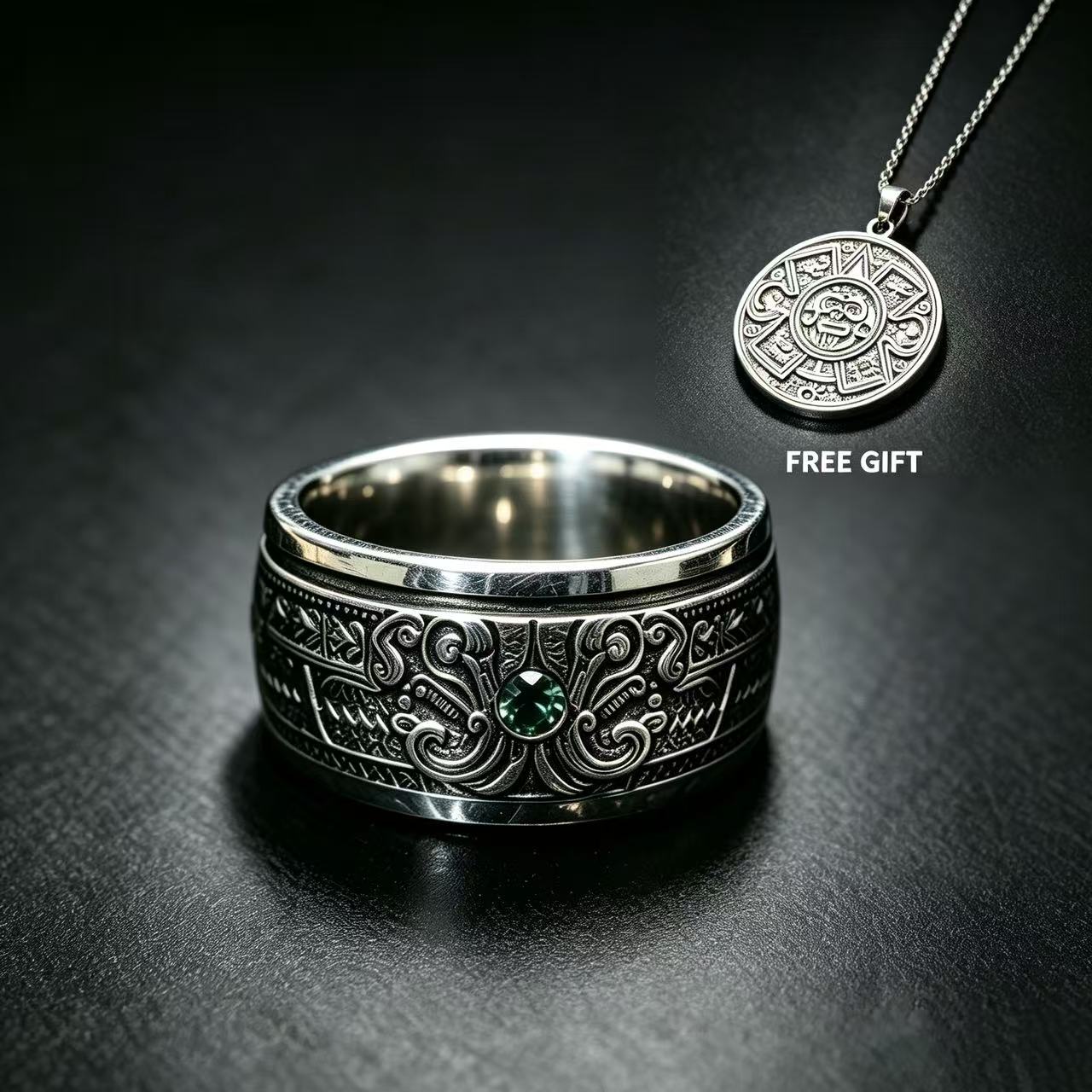 Aztec Calendar Silver Coin Ring | Free Gift Included