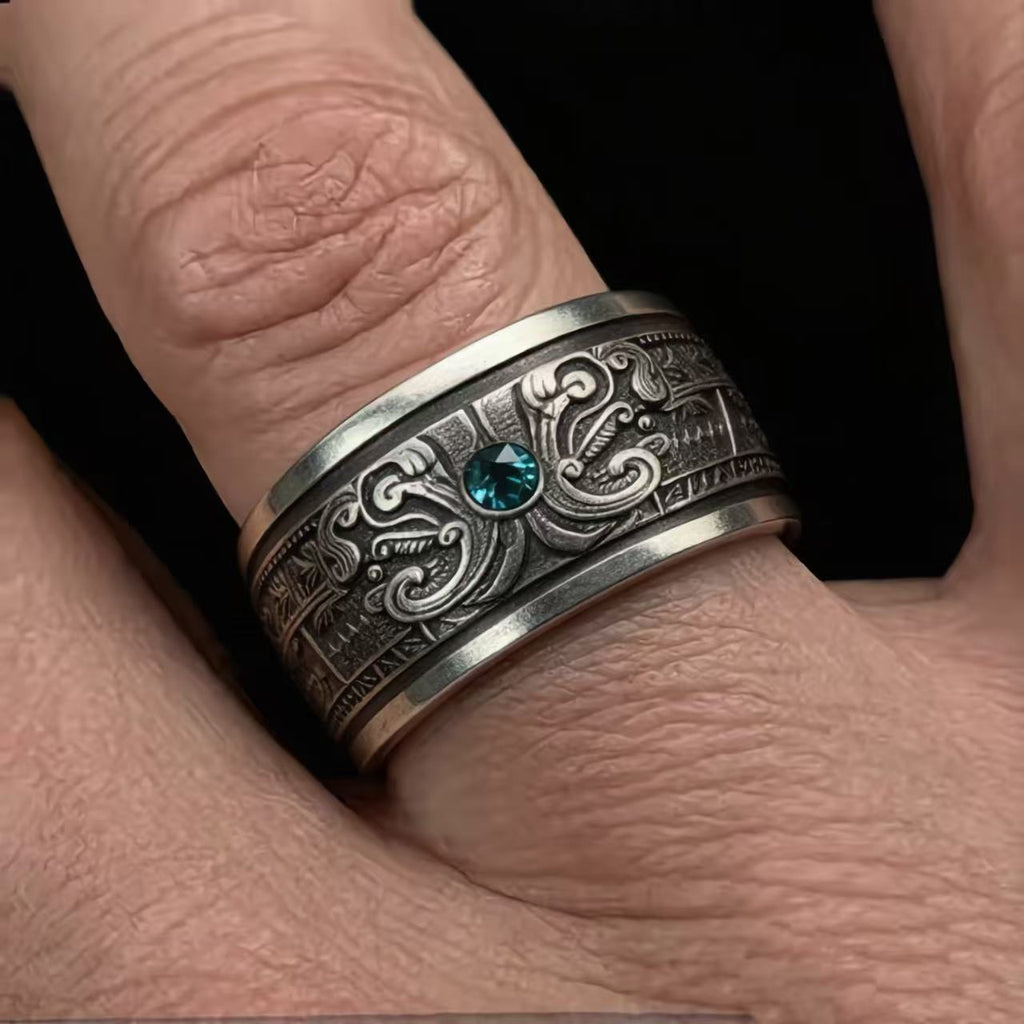 999 Pure Silver Mexican Aztec Coin Ring – 1/10 Ounce Fine Silver Vintage Coin Band