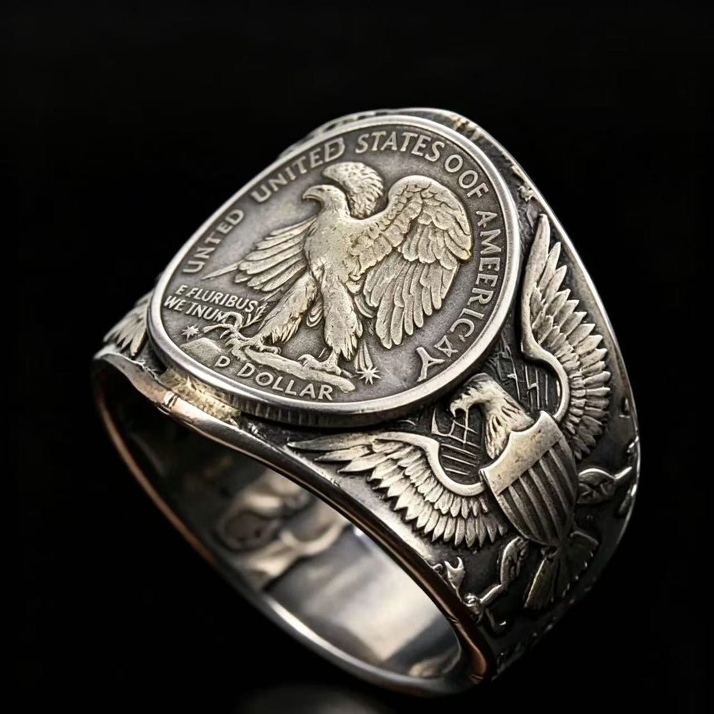 Reverse Walking Liberty Half Dollar Coin Ring