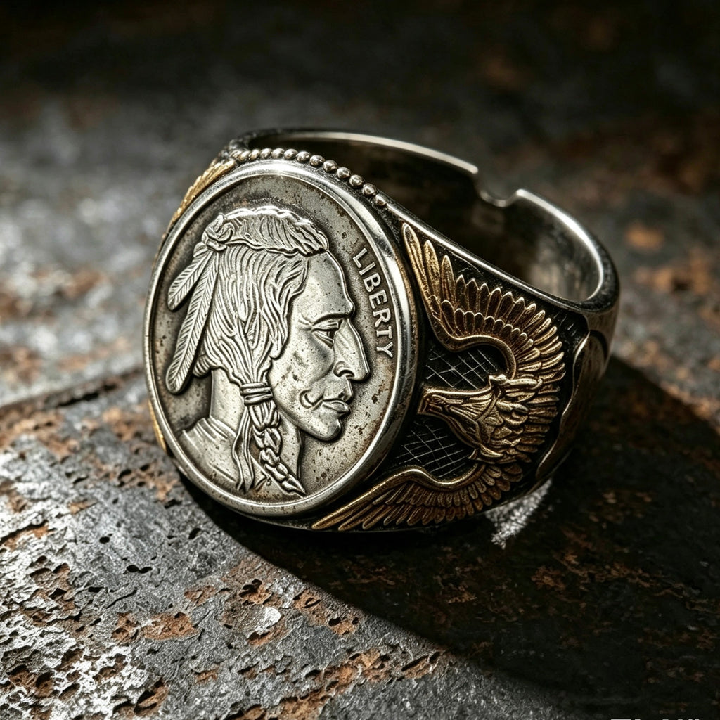 Handmade Coin Ring-Buffalo Indian Head 1oz .999 Fine Silver Round Ring