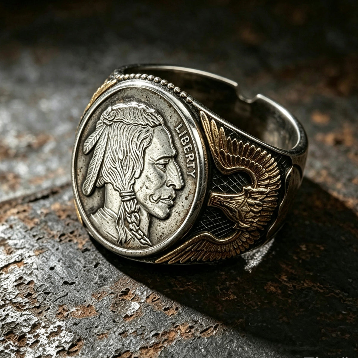Handmade Coin Ring-Buffalo Indian Head 1oz .999 Fine Silver Round Ring