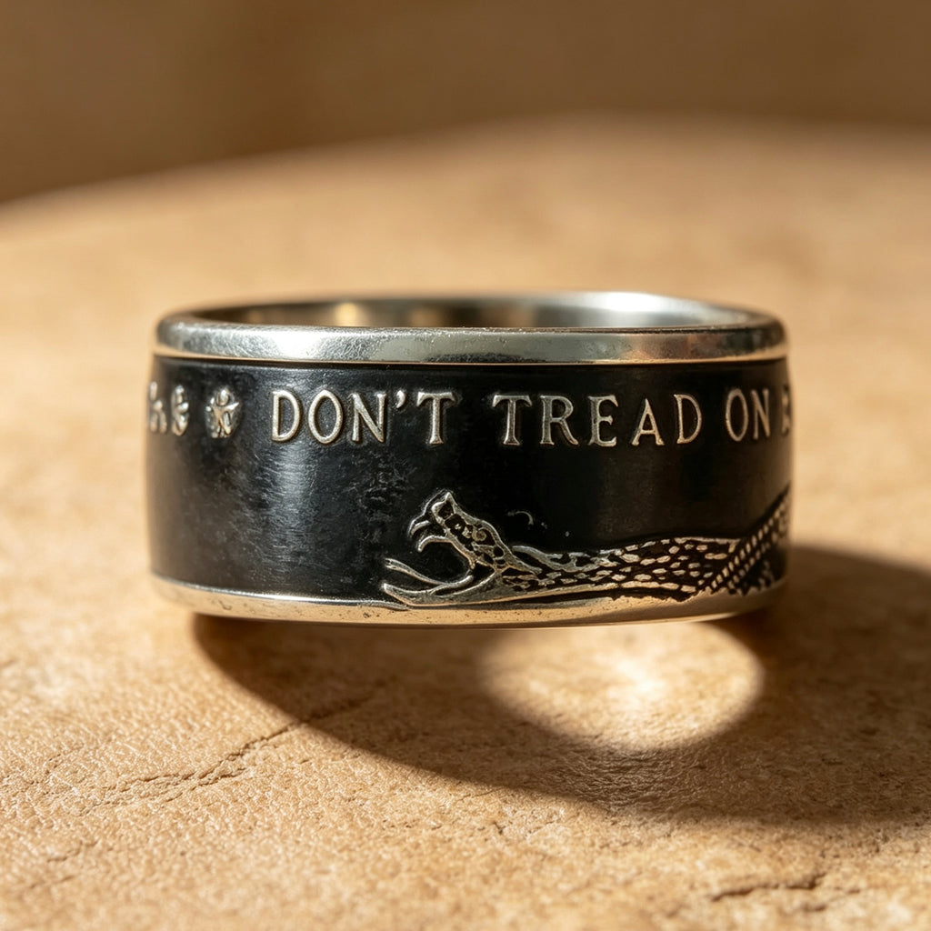 Don't Tread On Me Gadsden Snake Coin Ring | Handcrafted Patriotic Statement Ring
