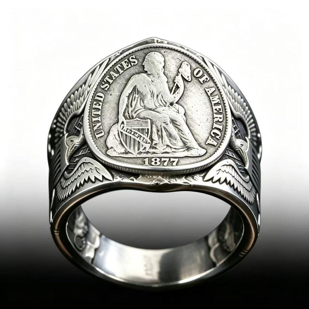 Seated Statue of Liberty 1877 Dime Ring
