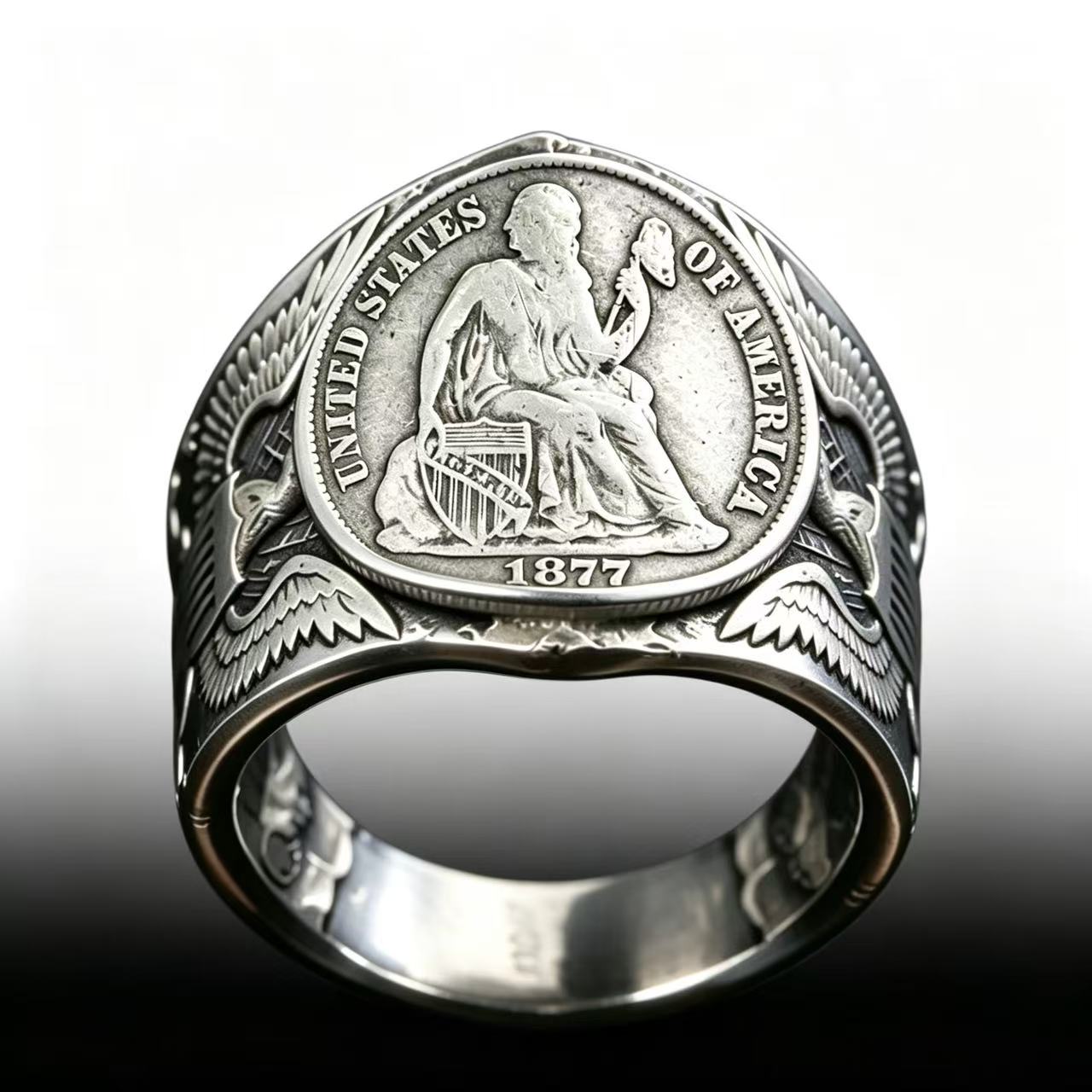 Seated Statue of Liberty 1877 Dime Ring
