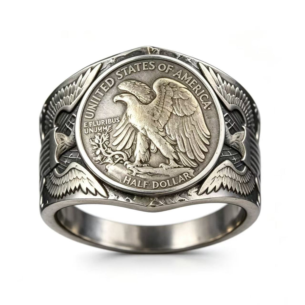 Reverse Walking Liberty Half Dollar Coin Ring