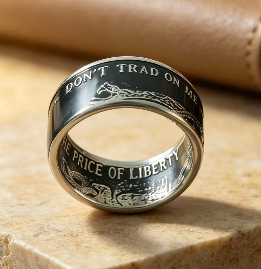 Don't Tread On Me Gadsden Snake Coin Ring | Handcrafted Patriotic Statement Ring