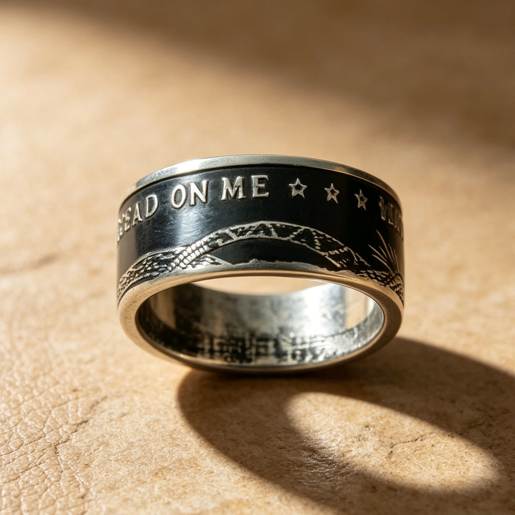 Don't Tread On Me Gadsden Snake Coin Ring | Handcrafted Patriotic Statement Ring
