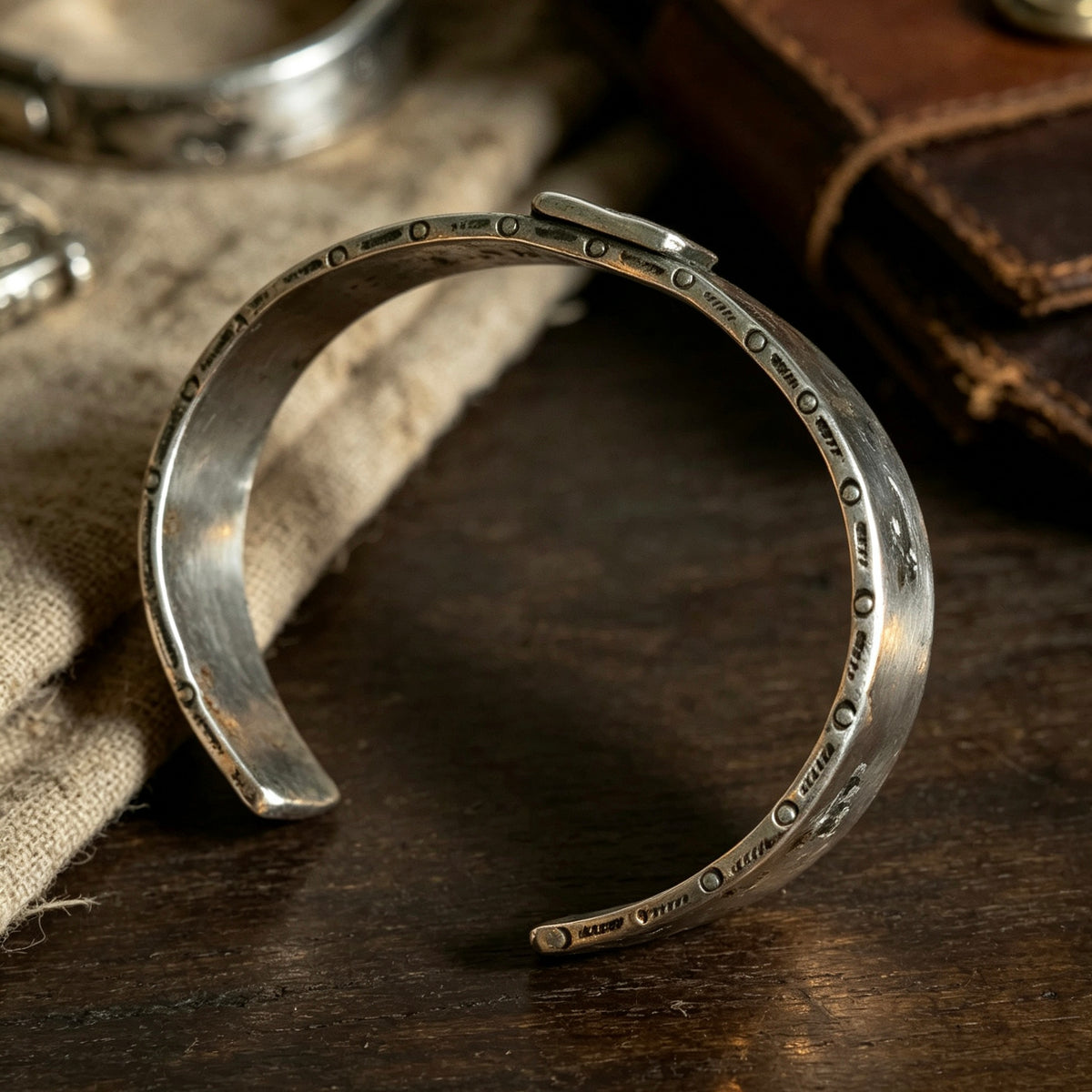 Fred Harvey Style Thunderbird Stamped Silver Cuff Bracelet