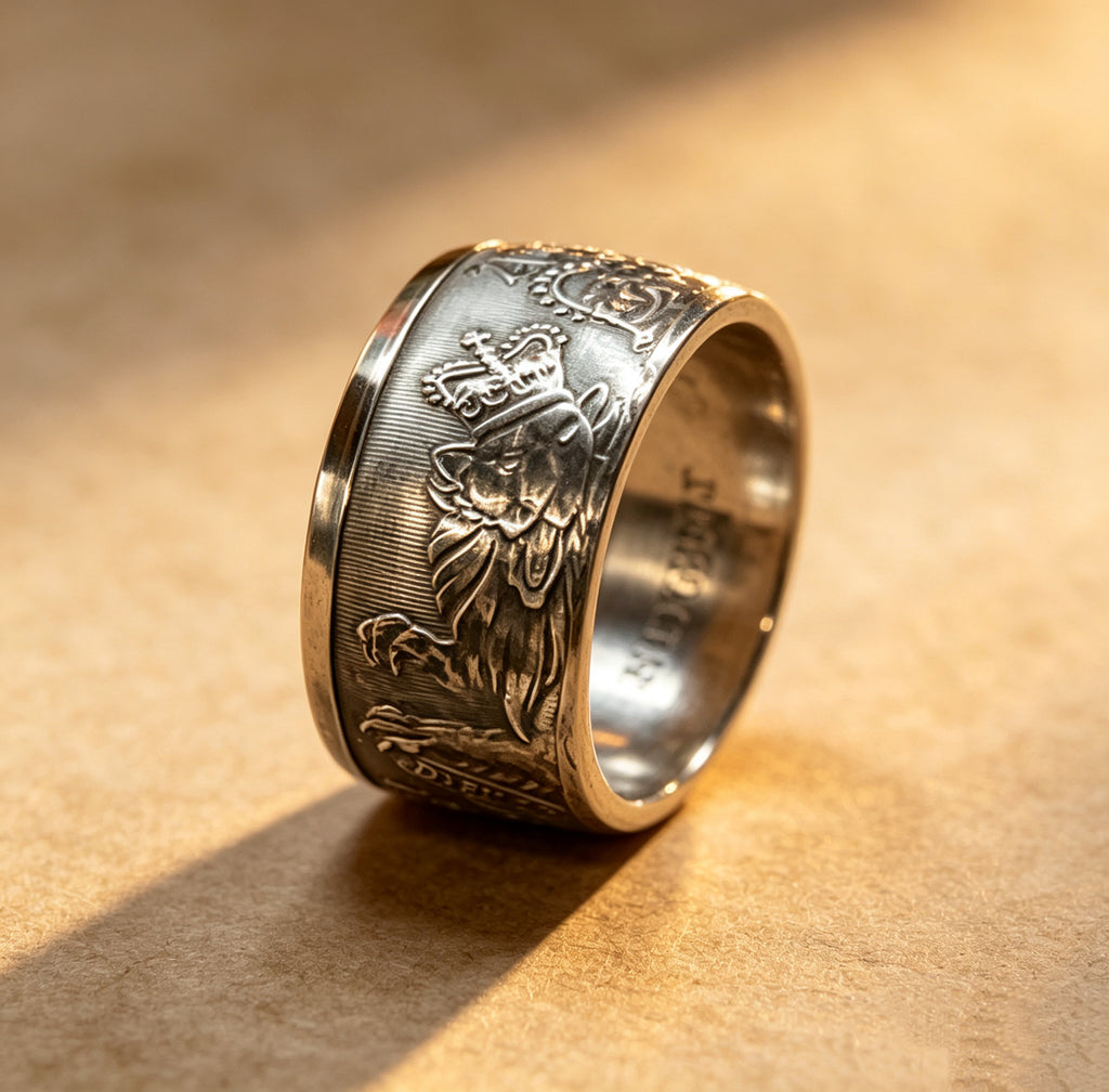 Handmade Coin Ring | UK Royal Arms 2 Pound 1oz 999 Silver Coin Ring