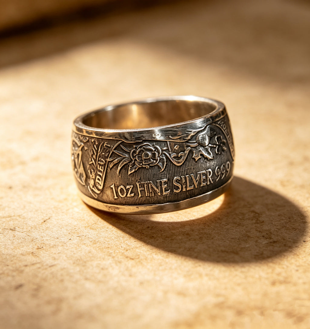 Handmade Coin Ring | UK Royal Arms 2 Pound 1oz 999 Silver Coin Ring