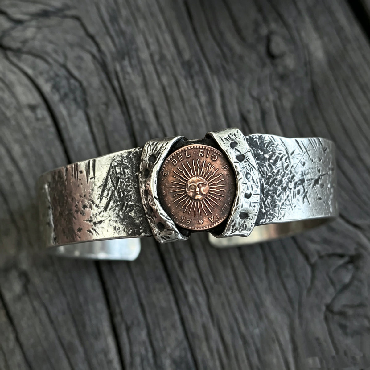 Vintage Sun God Hammered Silver Cuff