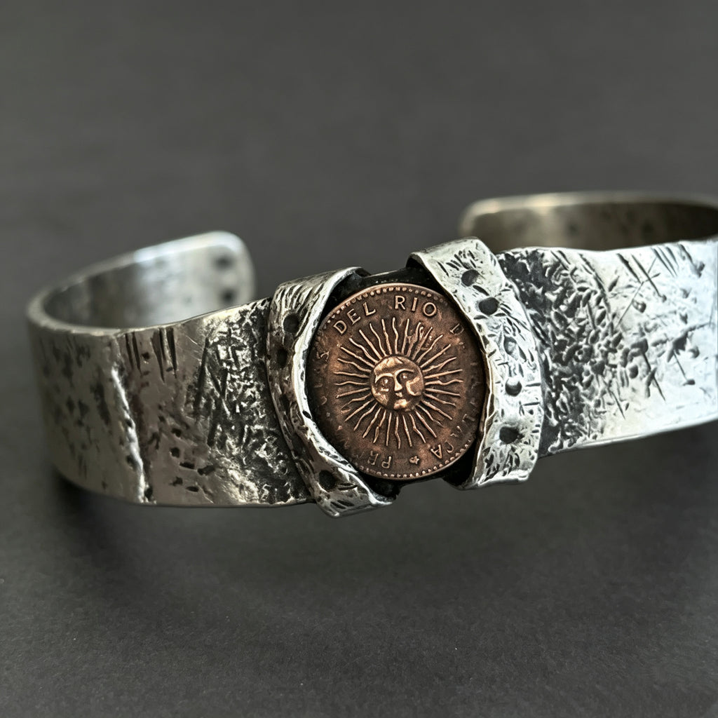 Vintage Sun God Hammered Silver Cuff