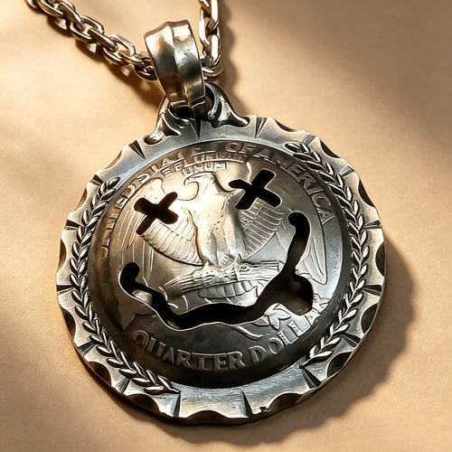 "Smile Through the Noise" Hand‑Cut Quarter Dollar Pendant