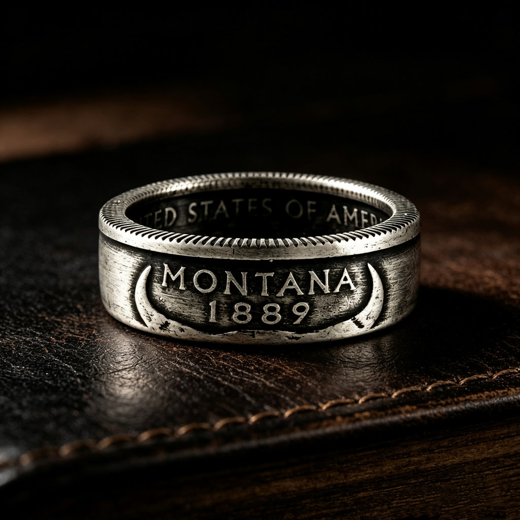 Montana Bison Skull Coin Ring