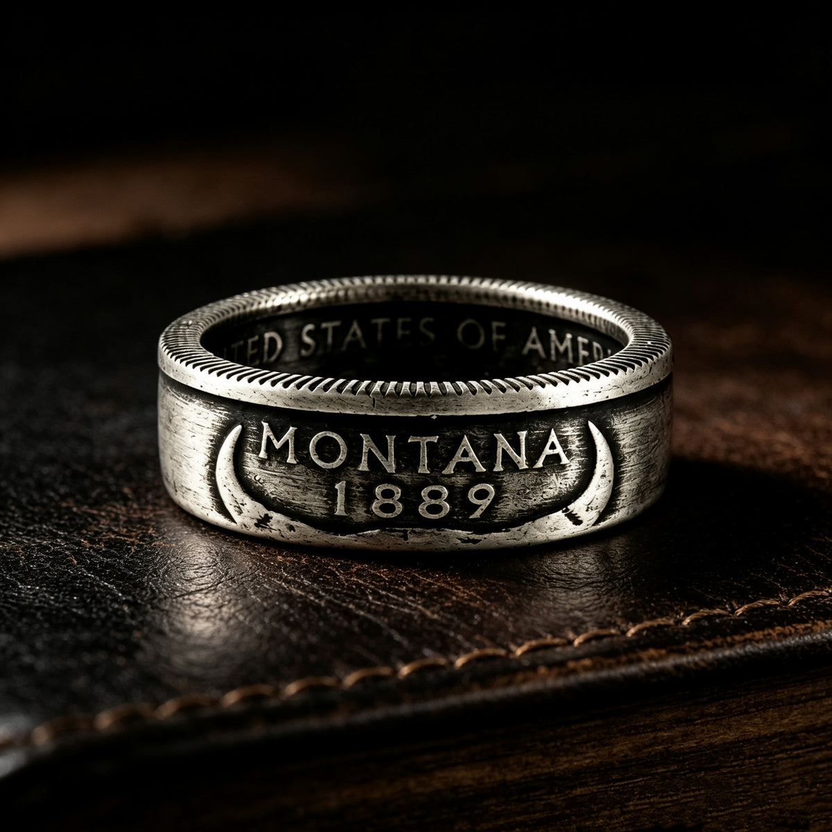 Montana Bison Skull Coin Ring