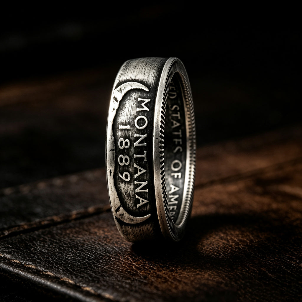 Montana Bison Skull Coin Ring