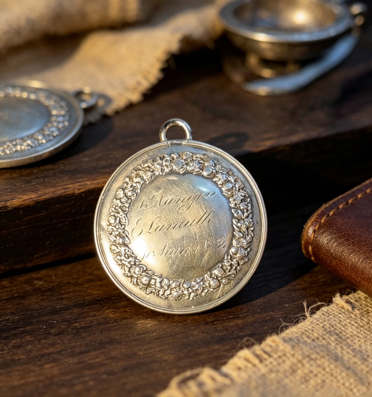 French Fidélité Bonheur Marriage Medal Locket | Vintage Pocket Watch Style Photo Keepsake Pendant（Chain included）