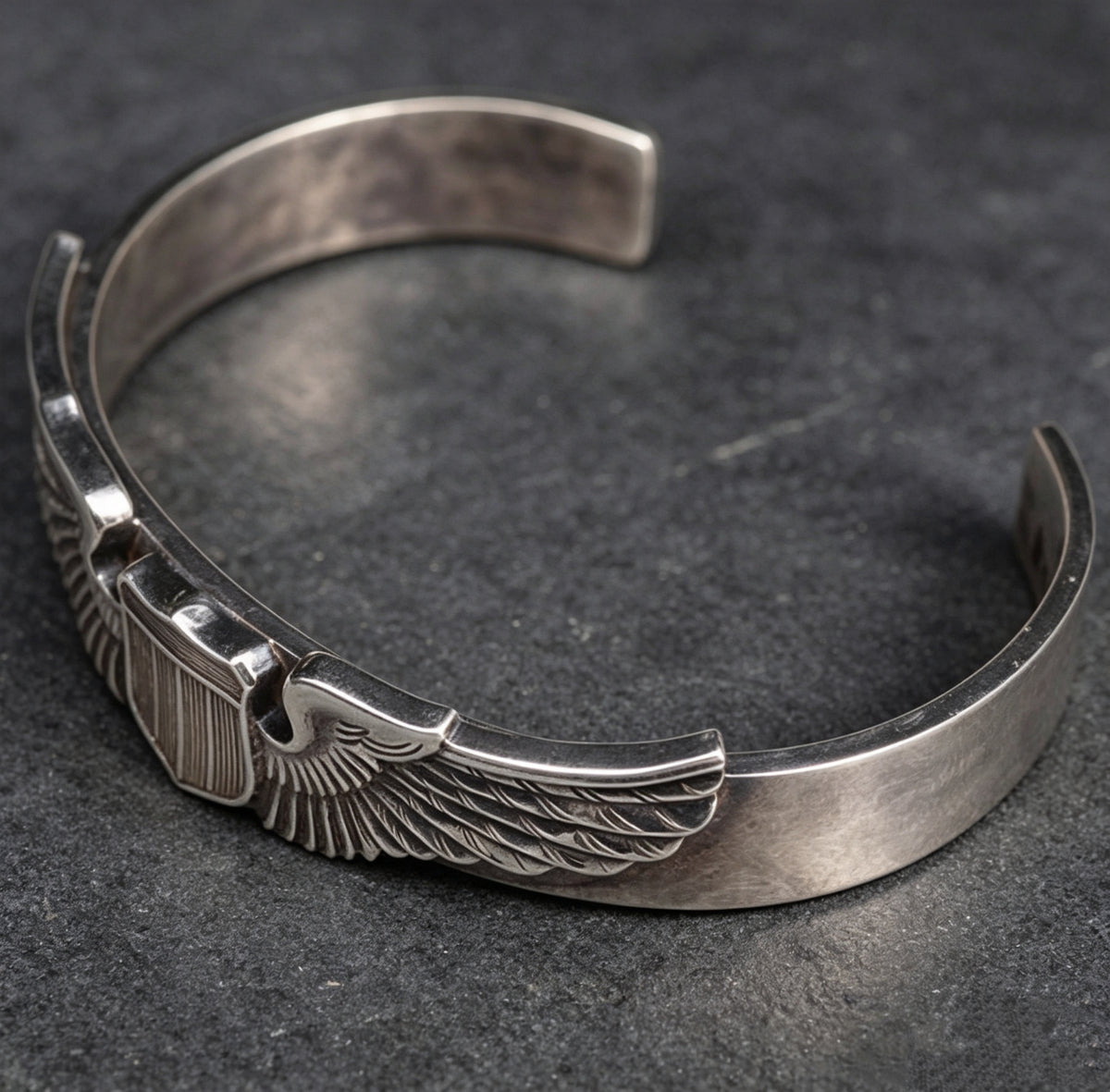 925 Silver "Winged Shield" Bangle – A Reproduction of the WWII U.S. Army Air Forces Pilot Badge (Flat-Band Style)