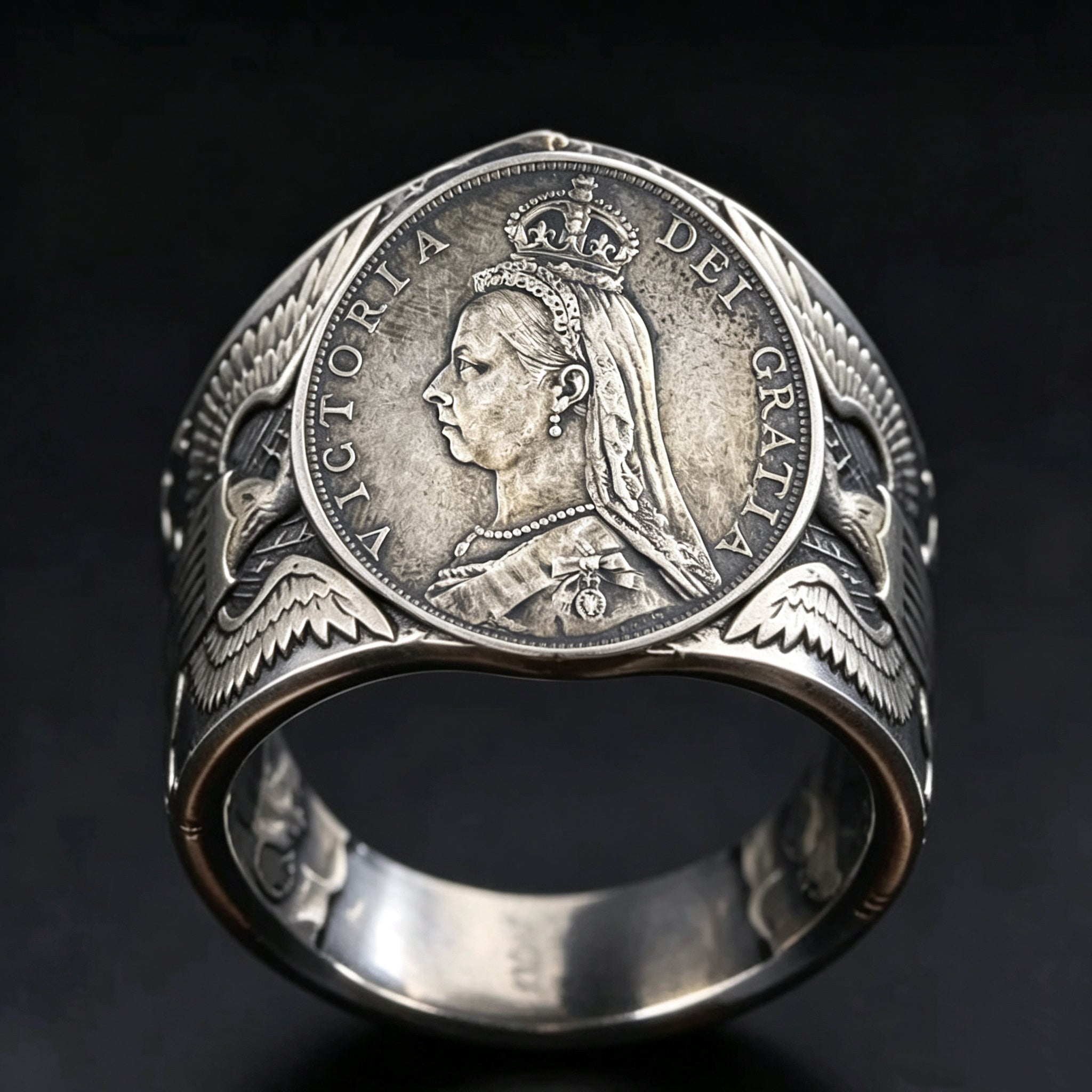 1889 British 1 Florin Silver Coin Ring