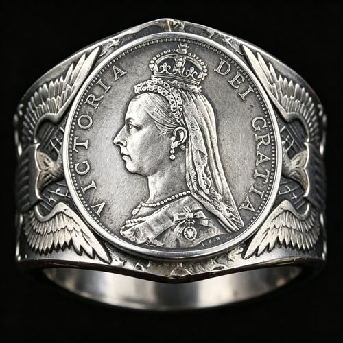 1889 British 1 Florin Silver Coin Ring