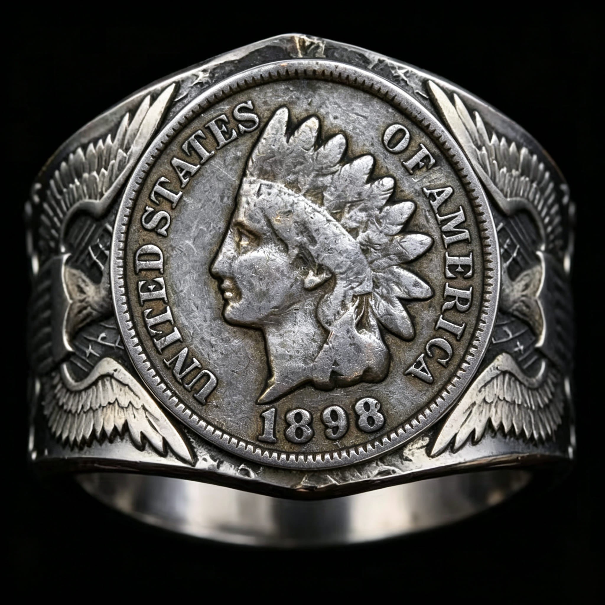 American Indian head bronze one-cent Coin Ring