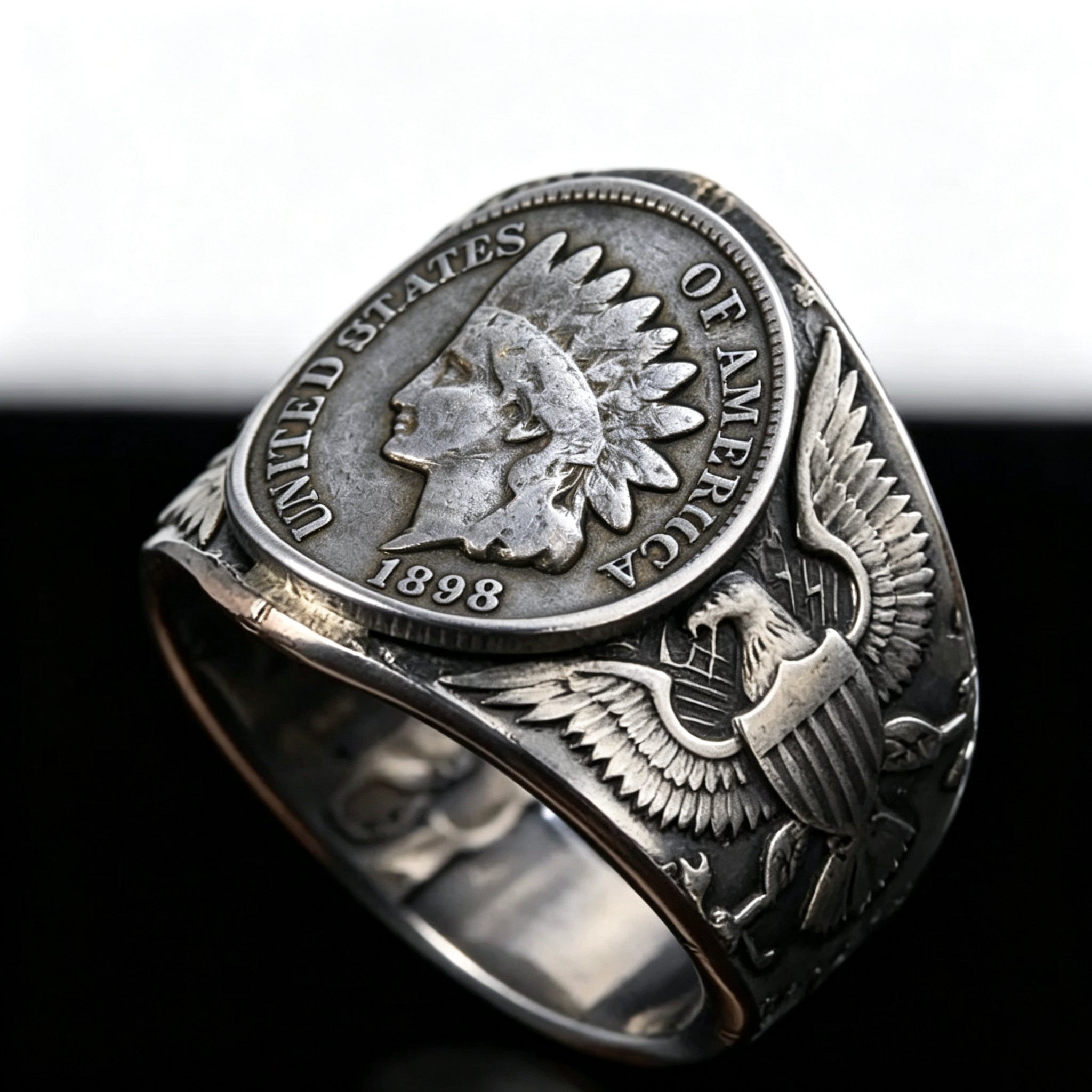 American Indian head bronze one-cent Coin Ring