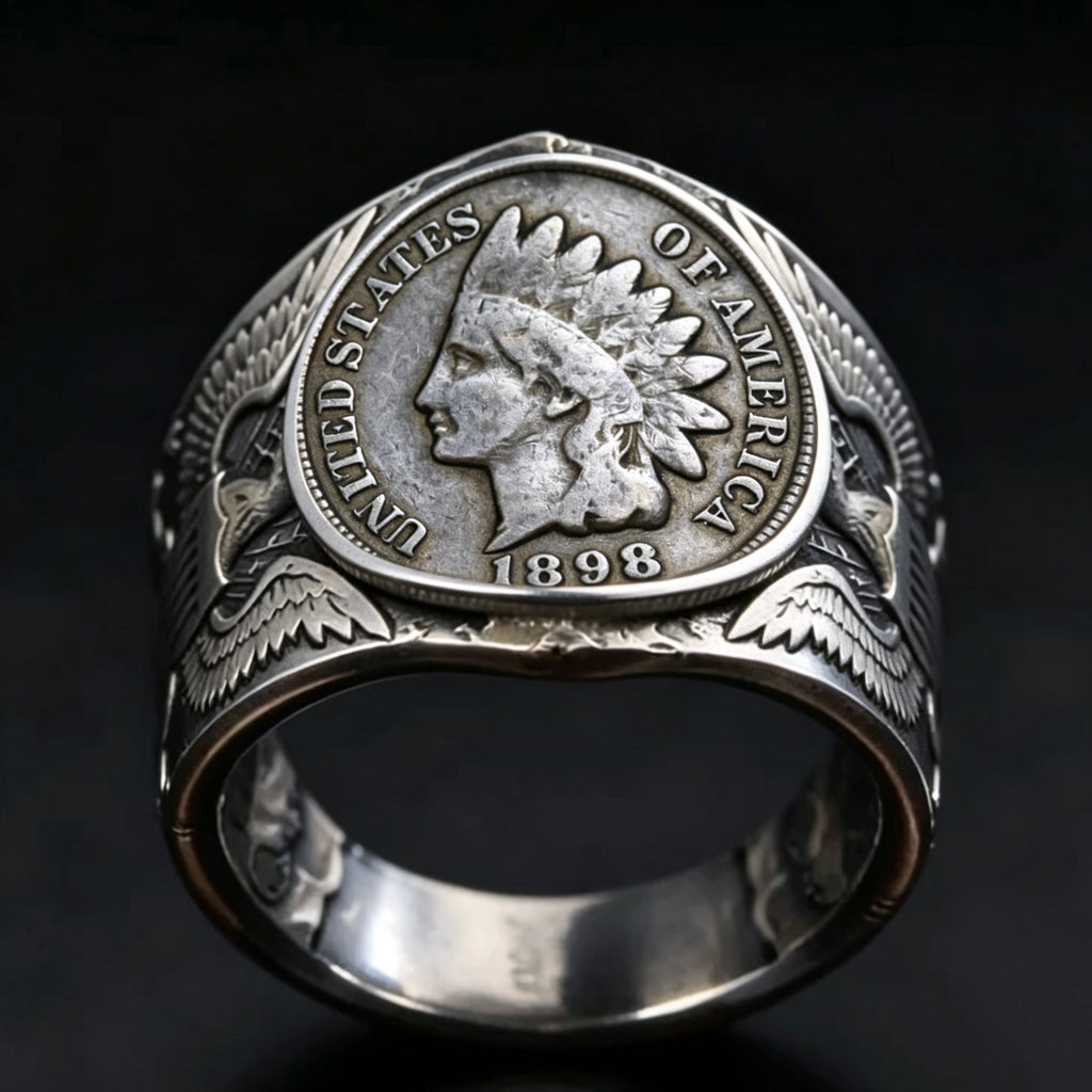 American Indian head bronze one-cent Coin Ring