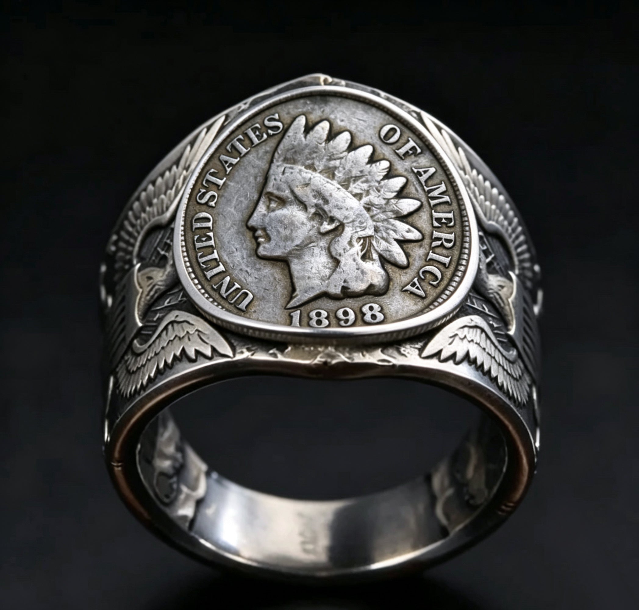 American Indian head bronze one-cent Coin Ring