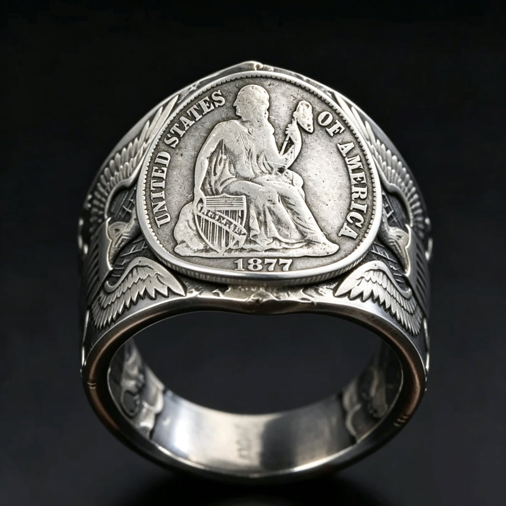 Seated Statue of Liberty 1877 Dime Ring