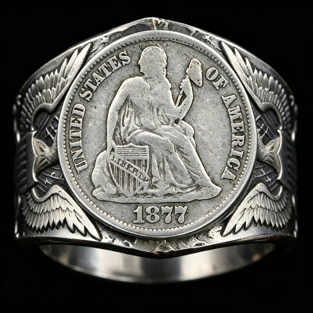 Seated Statue of Liberty 1877 Dime Ring