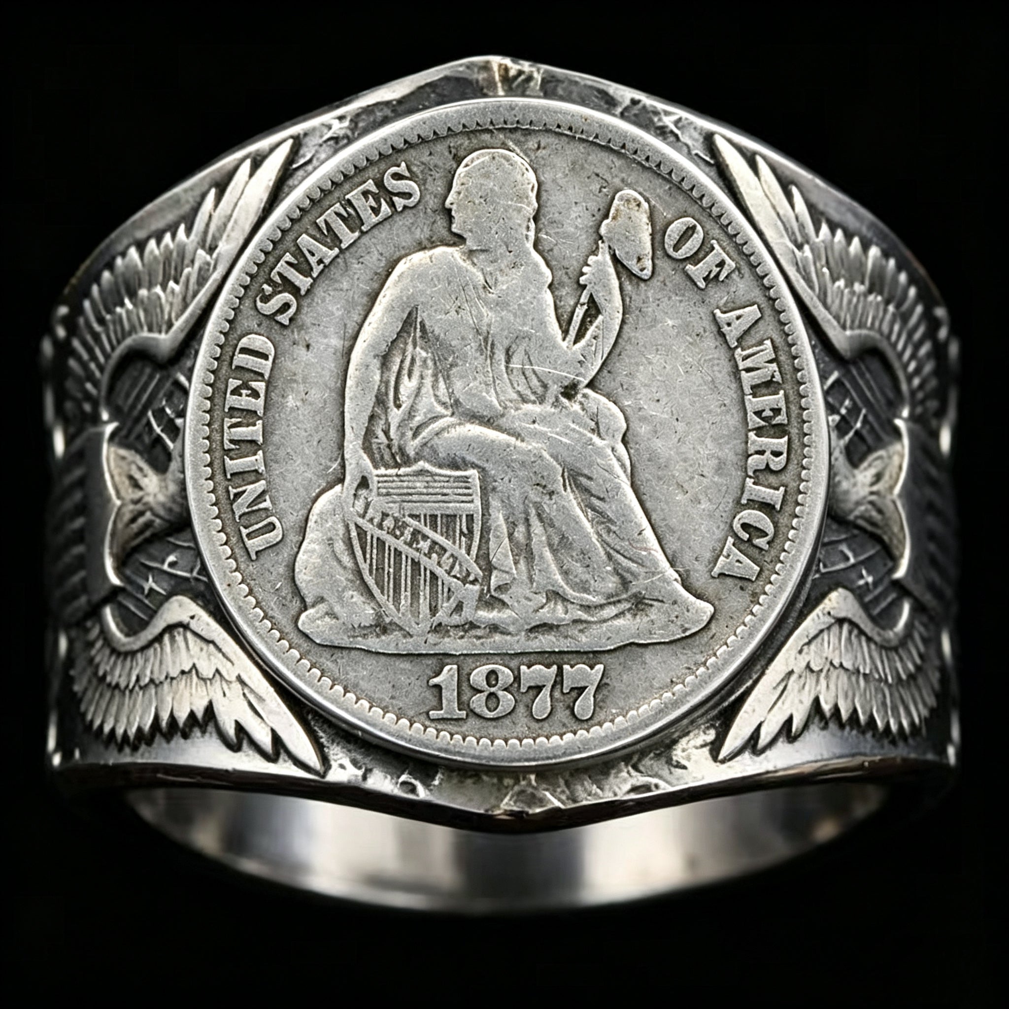 Seated Statue of Liberty 1877 Dime Ring
