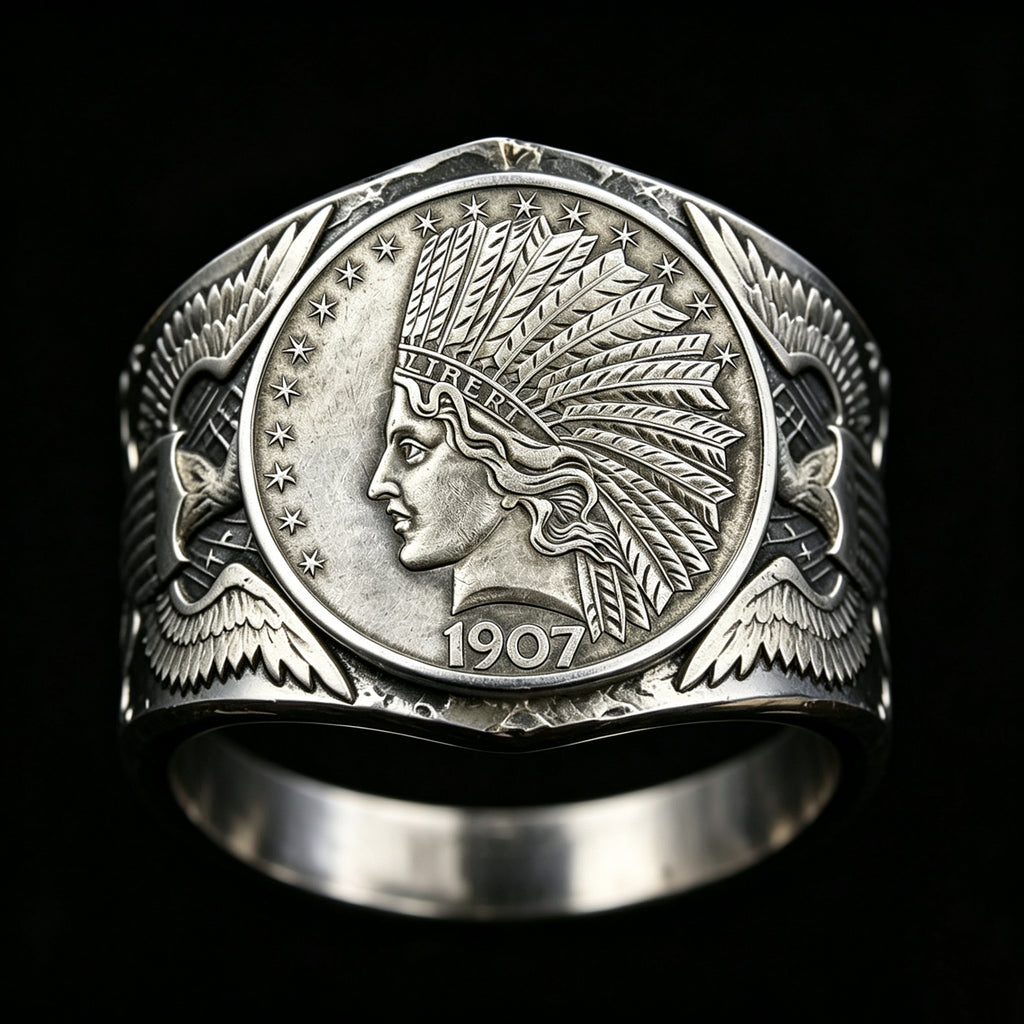 Antique Statue of Liberty Indian Head Ten Dollar Coin Ring