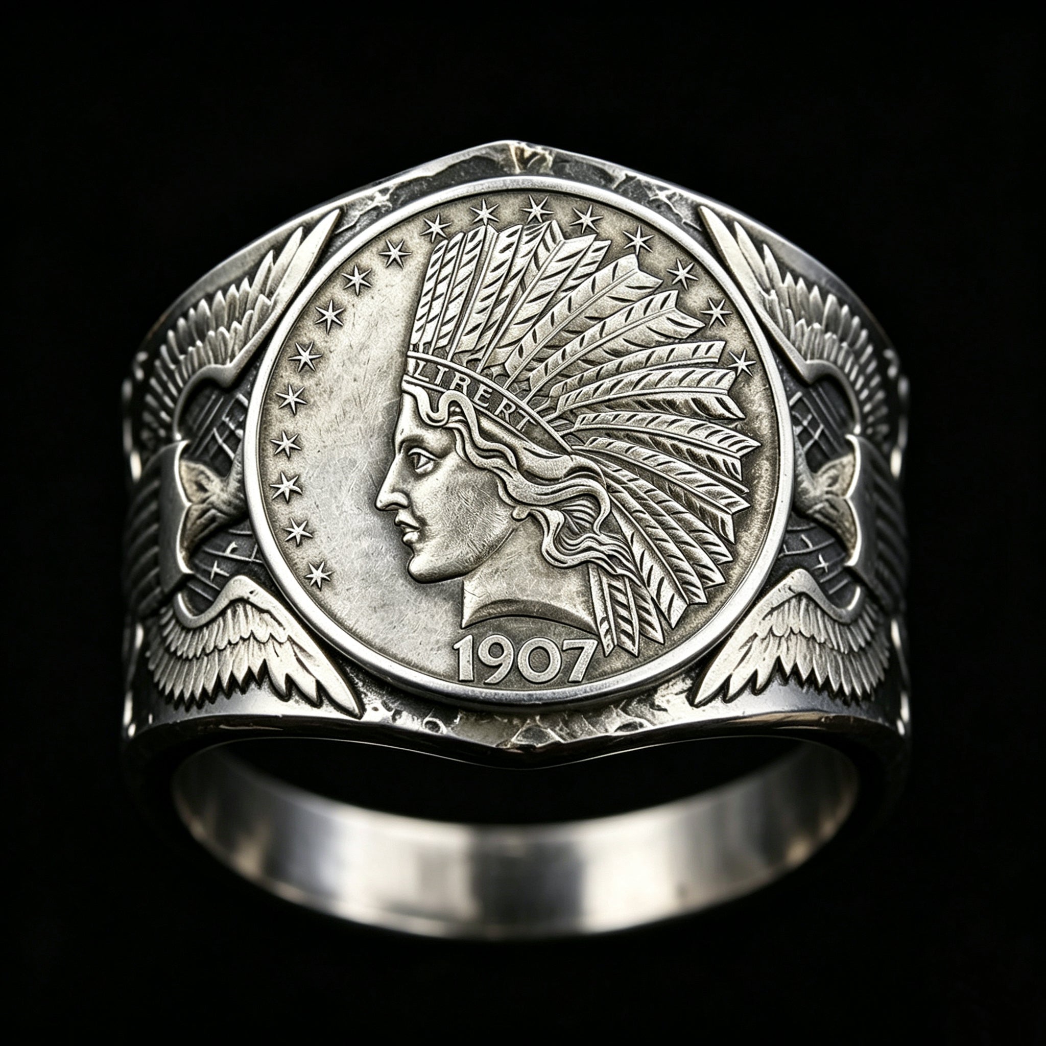 Antique Statue of Liberty Indian Head Ten Dollar Coin Ring
