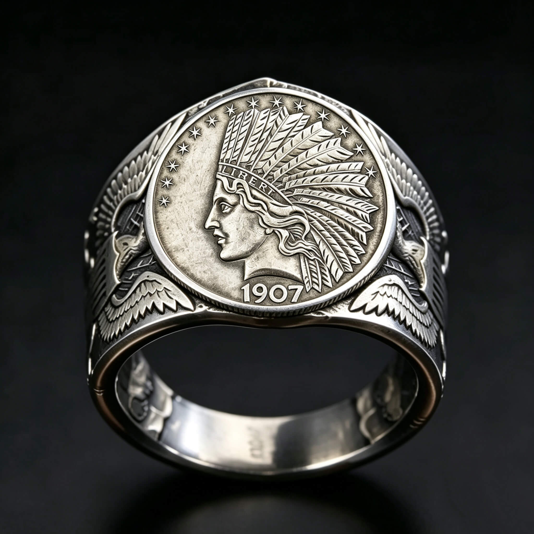 Antique Statue of Liberty Indian Head Ten Dollar Coin Ring